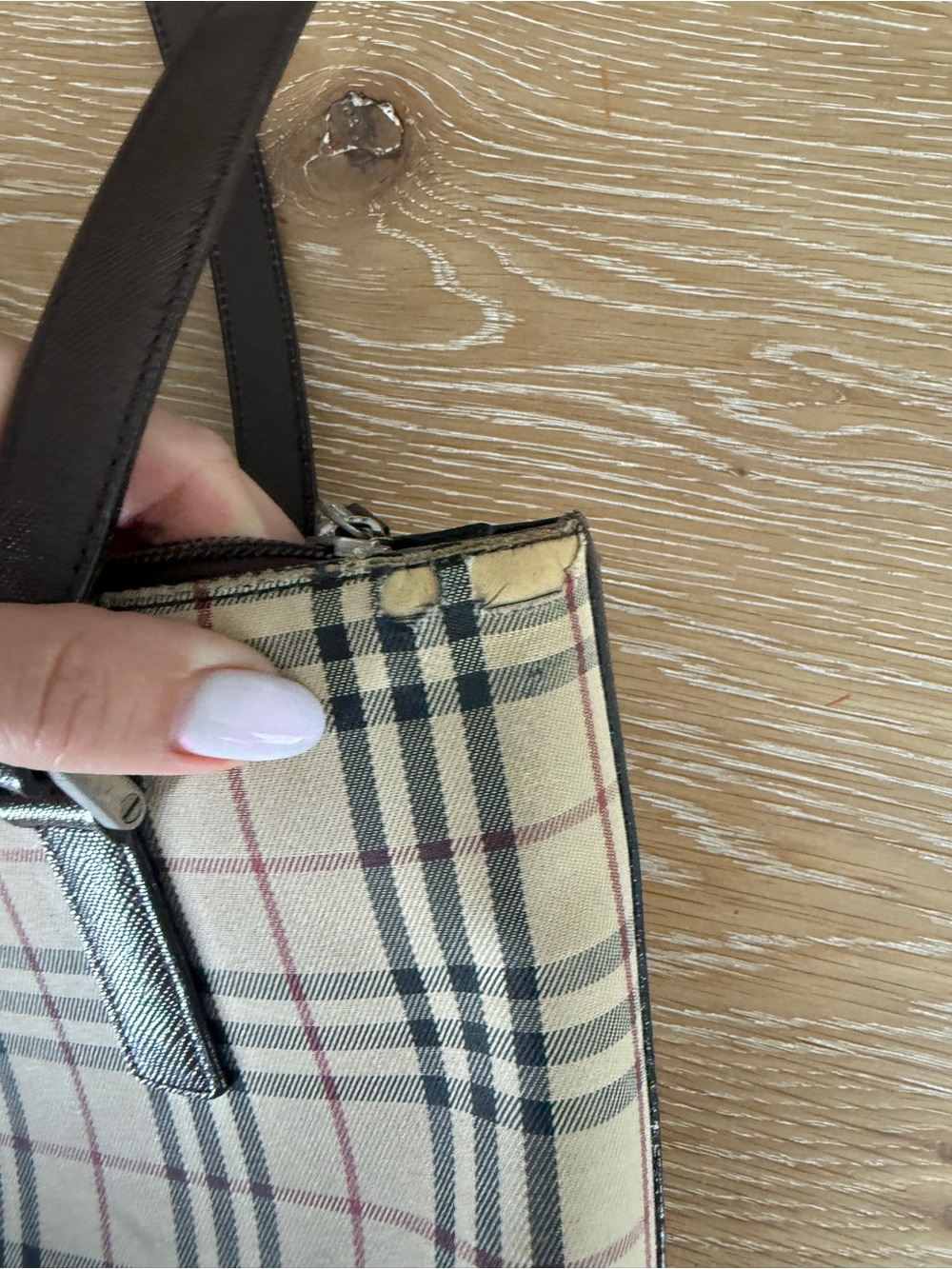 Burberry Beige Check Shoulder Bag with Brown Leather Trim - Picture 11 of 12